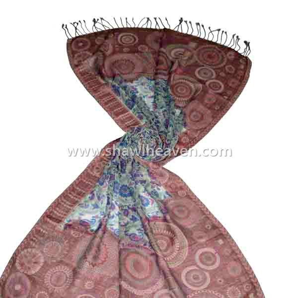 Abstract circle pattern jacquard stole wrap with paisley print